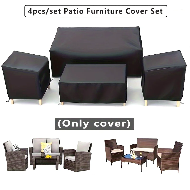 4 Stück/Set Terrassenmöbel-Abdeckungen, winddichte Couchtisch-Abdeckung mit Kordelzug, geeignet für Terrassen-, Balkon- und Terrassenmöbel