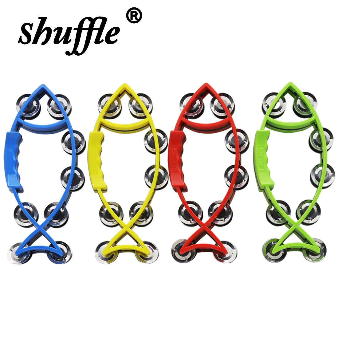 Orff Tamburin Hand Glocke Trommel rasselt Fisch form Tamburin Percussion mit Doppel metall Jingle Kinder Geschenke für Party Image