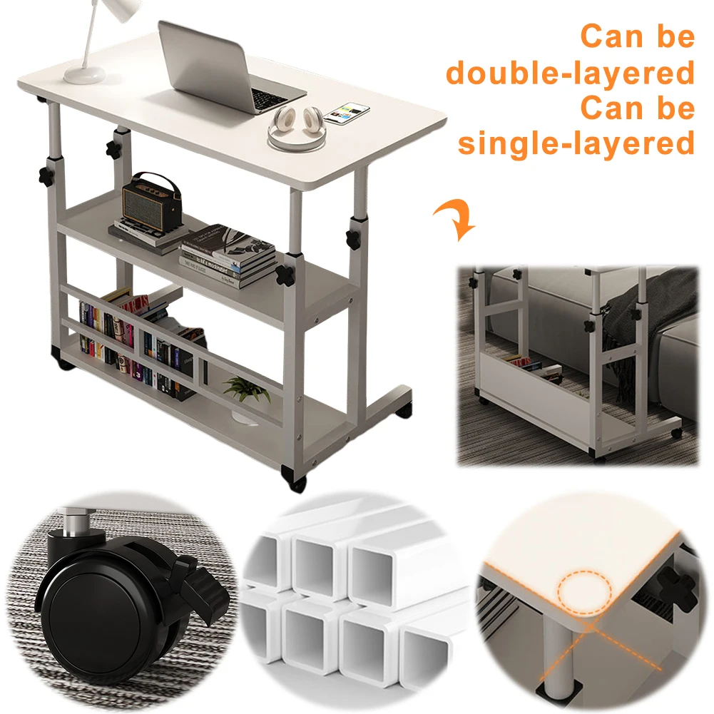 Mobiler Laptop Stehpult verstellbarer Nachttisch Laptop Schreibtisch mit rollenden Rädern Holz Laptop Tisch regal für Home Office Image