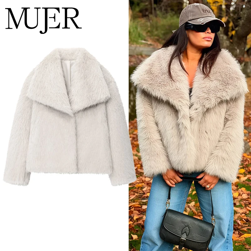 MUJER Kunstpelzmantel, Plüsch, flauschig, Damenjacke, 2025, Damen, Herbst und Winter, neu in Oberbekleidung, Weiß, Rot, Grau, Schwarz, Mischungen Image