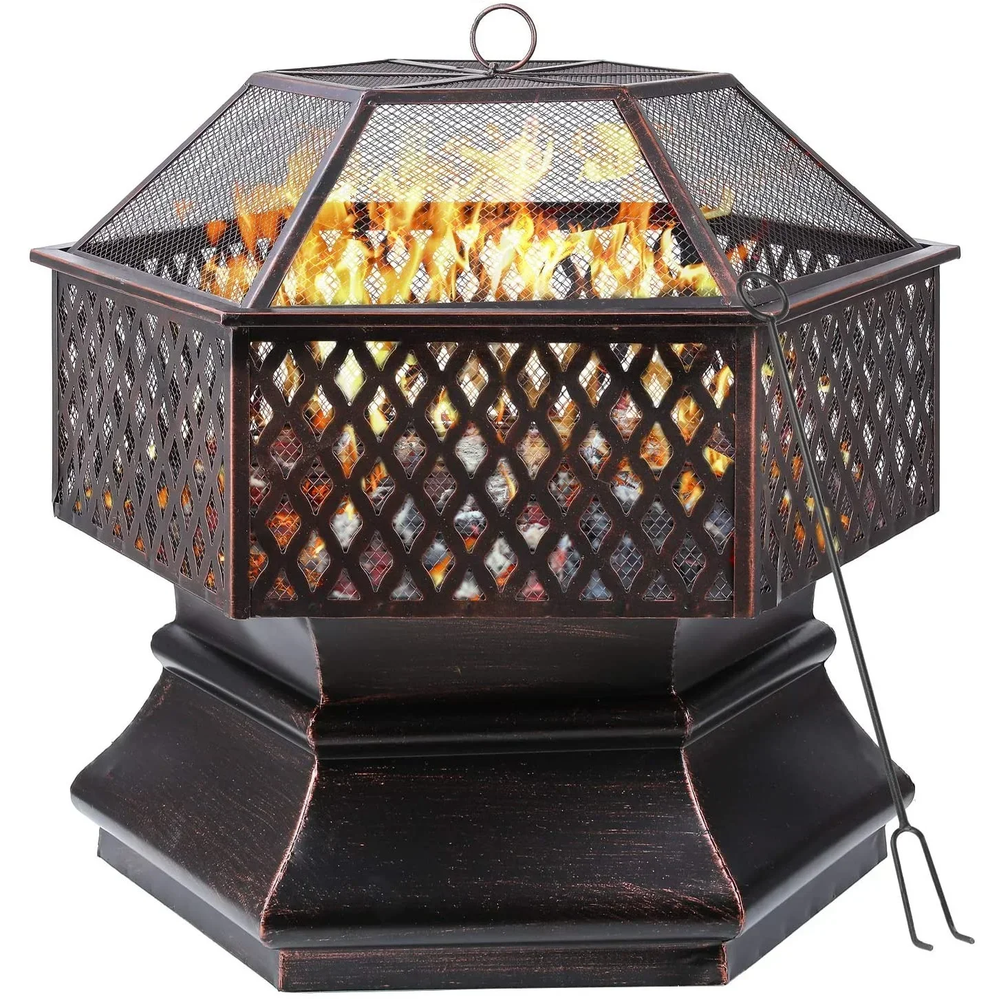 Sechseckiger 26-Zoll-Gartengrill für den Haushalt und den Außenbereich, Holzkohle-Lampier für den Außenbereich, feuerfester Stahl mit Gitterabdeckung Image