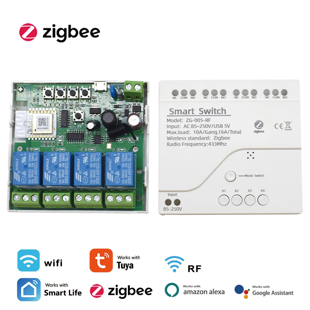 4CH Zigbee Tuya Smart Home Relais Modul 85-250V Relais AC DC 7-32V 85-250V Funktioniert Alexa Google Assistent Smart Licht Schalter Image