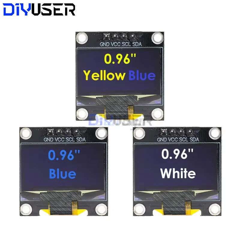 DIYUSER 0,96 Zoll IIC SPI Seriell 7/4Pin Weiß/Blau/Gelb Blau/Gelb OLED Display SSD1306 12864 LCD-Bildschirmplatine für Arduino Image