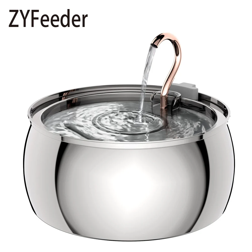 ZYFeeder 4L Katzen-Trinkbrunnen, Edelstahl-Wasserspender für Haustiere mit Fenster, geräuschlos, automatischer Wasserspender für Katzen und Hunde, nicht stecker Image
