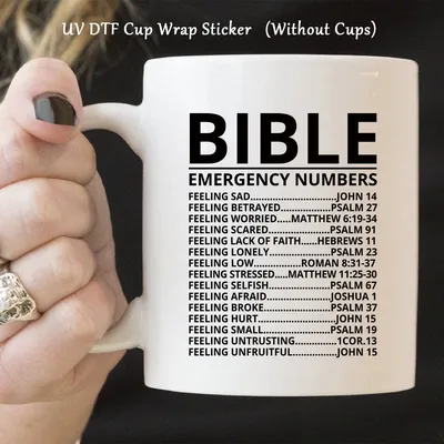Bibel Notfall nummern UV Dtf Transfer Aufkleber, christliche Geschenke für Männer Frauen, UV Dtf Cup Wrap Aufkleber für 16 Unzen Becher Wasser flaschen Image