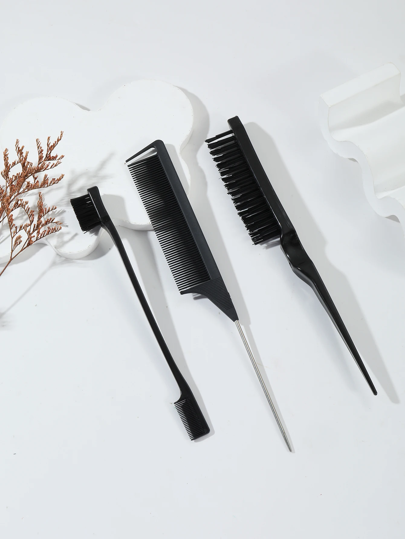 3-teiliges, antistatisches Styling-Kamm-Set, Neckenbürste, spitzer Schwanzkamm, Kantensteuerungskamm, Haarschneidewerkzeug, speziell für Echthaarperücken Image