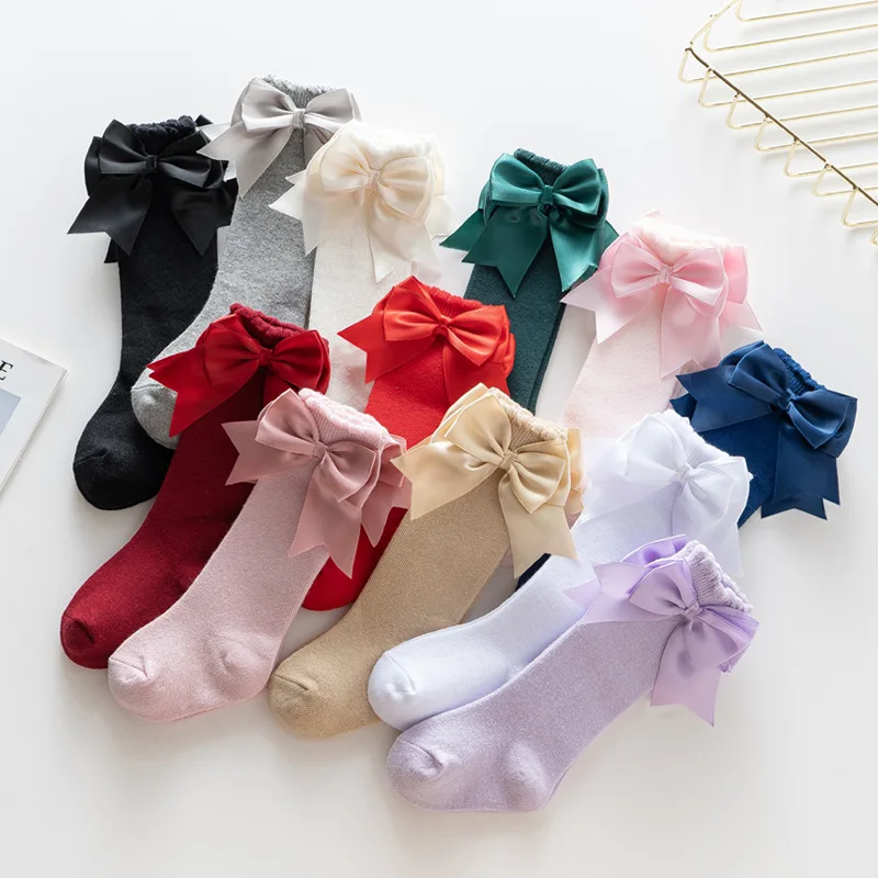 Winter Herbst Kinder Knies trümpfe Baby Mädchen Baumwoll socken große Schleife weiche Kleinkinder Prinzessin Kinder lange Socken für 0-5 Jahre Image
