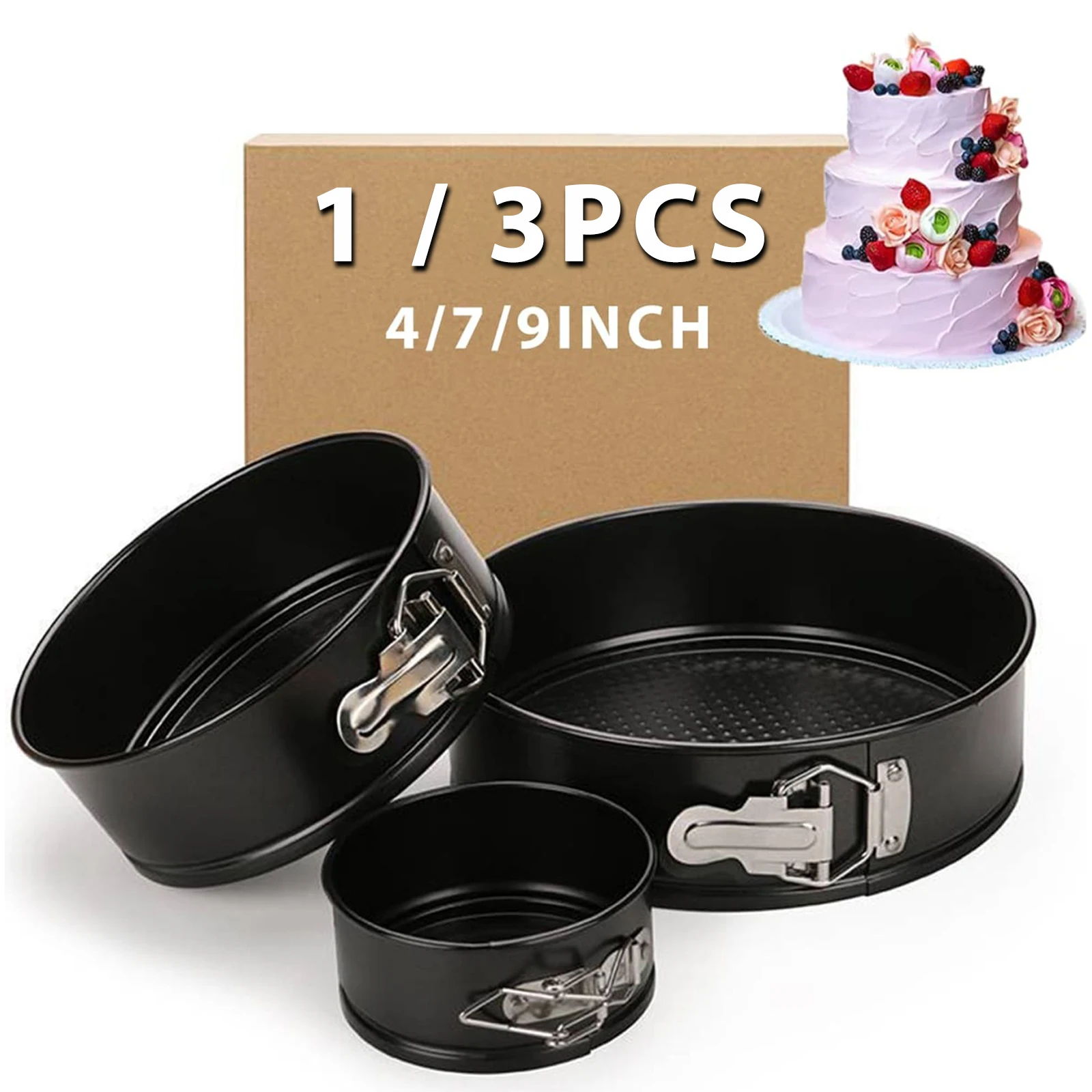 1PC, 3-teiliges Kuchenform-Set, runde antihaftbeschichtete Backformen, Federform für Kuchen, Käsekuchen, abnehmbarer Boden, auslaufsichere Backformen-Sets Image