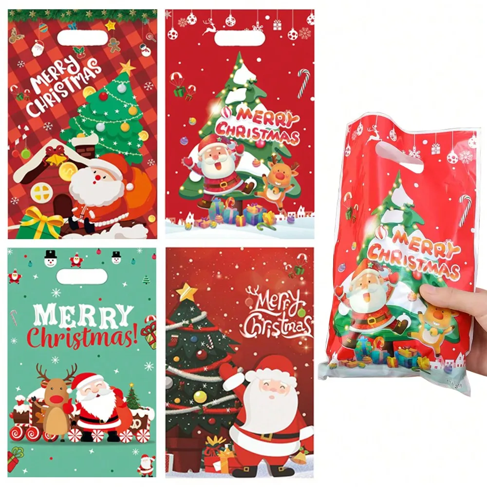 10 stücke Weihnachts geschenk Tasche Plastiktüten Santa Claus Schneemann Weihnachten Party Candy Bag Cookie Weihnachten Verpackung Tasche Beutel Verpackung Image