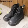 Careaymade-100 % echtes Leder große Kopf breite Version lässige kurze Stiefel, Herbst britische Vintage Damen stiefel weiche Sohle Schuhe