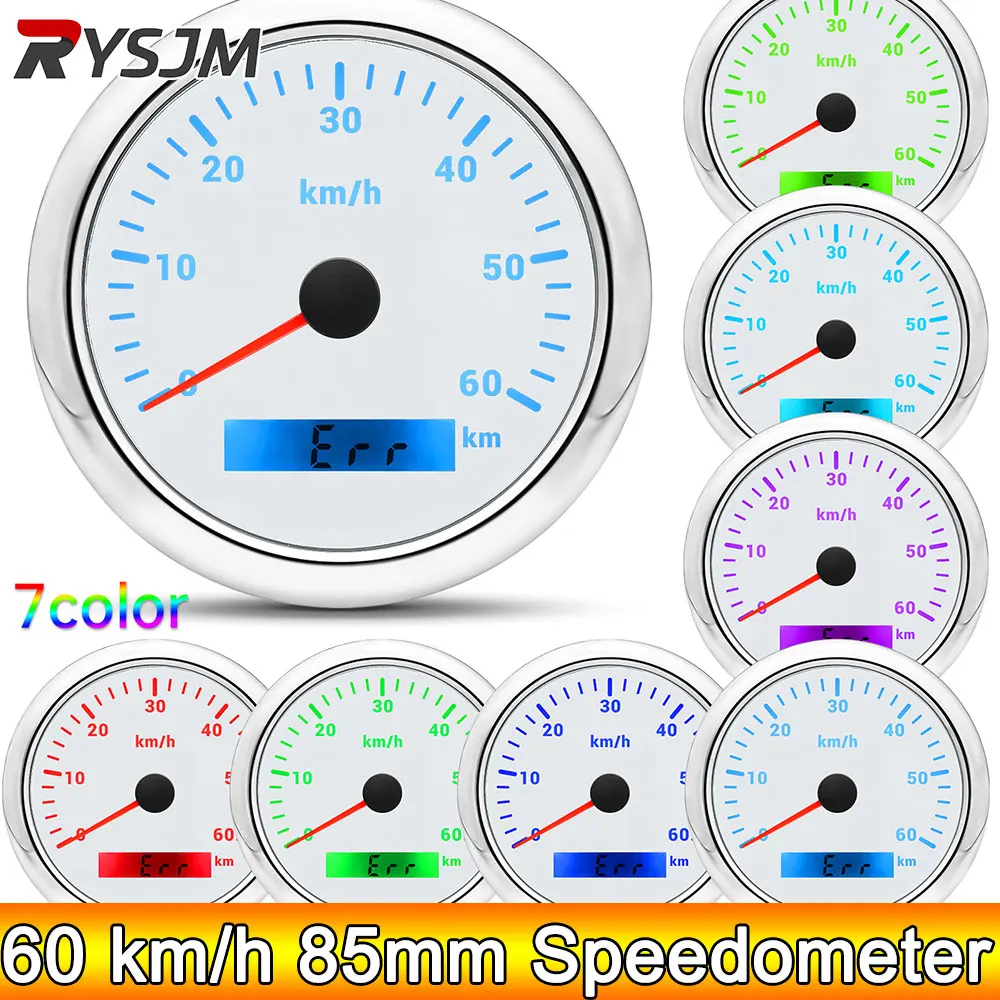 AD 60 km/h 85mm Tachometer Kilometerzähler Puls Signal Geschwindigkeitsmesser Ohne GPS Antenne Für Marine Boot Auto ATV Lkw 7 Farbe Hintergrundbeleuchtung Image