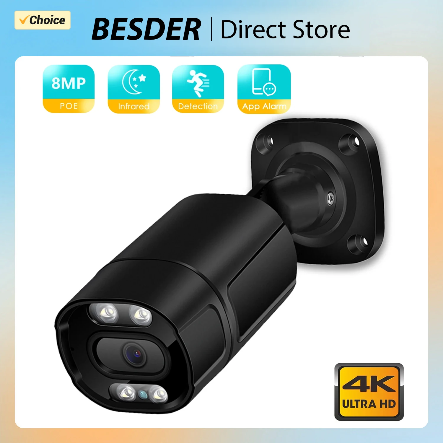 Besder 4k 8mp hd ip kamera im freien wasserdicht ai bewegungs erkennung metall kugel onvif poe 48v cctv kamera gesichts erkennung für nvr Image