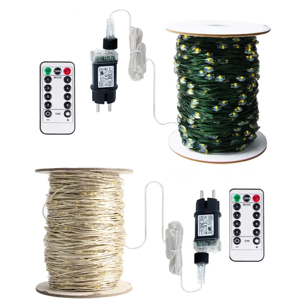 LED-Lichterkette, grüner Draht, Lichterkette, Weihnachtsgirlande für Outdoor, Neujahr, Weihnachtsbaum, Party, Straße, Heimdekoration
