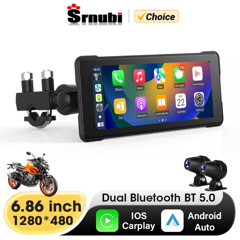 6,86 ''Motorrad DVR GPS navigator Dash Cam Drahtlose Carplay Android Auto IP67 Wasserdichte Moto Vorne Hinten Kamera Dual Bluetooth Image