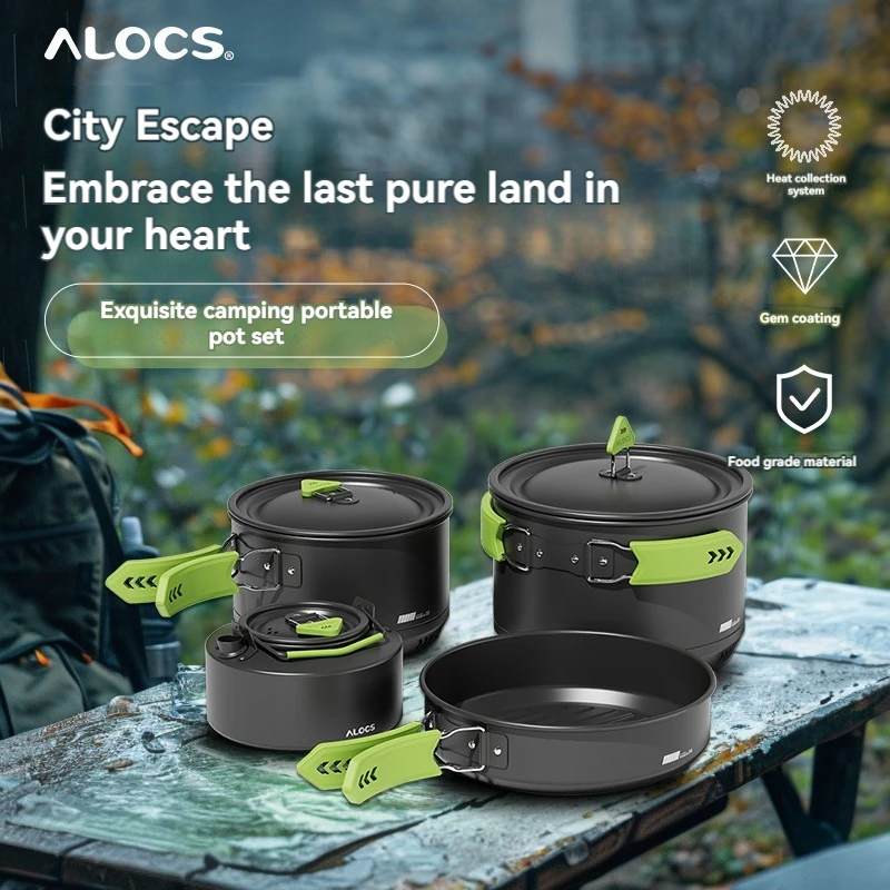 Alocs Camping Kochgeschirr Set, Outdoor Herd, Wasserkocher, Bratpfanne, Picknick Ausrüstung, komplettes Set Kochgeschirr Image
