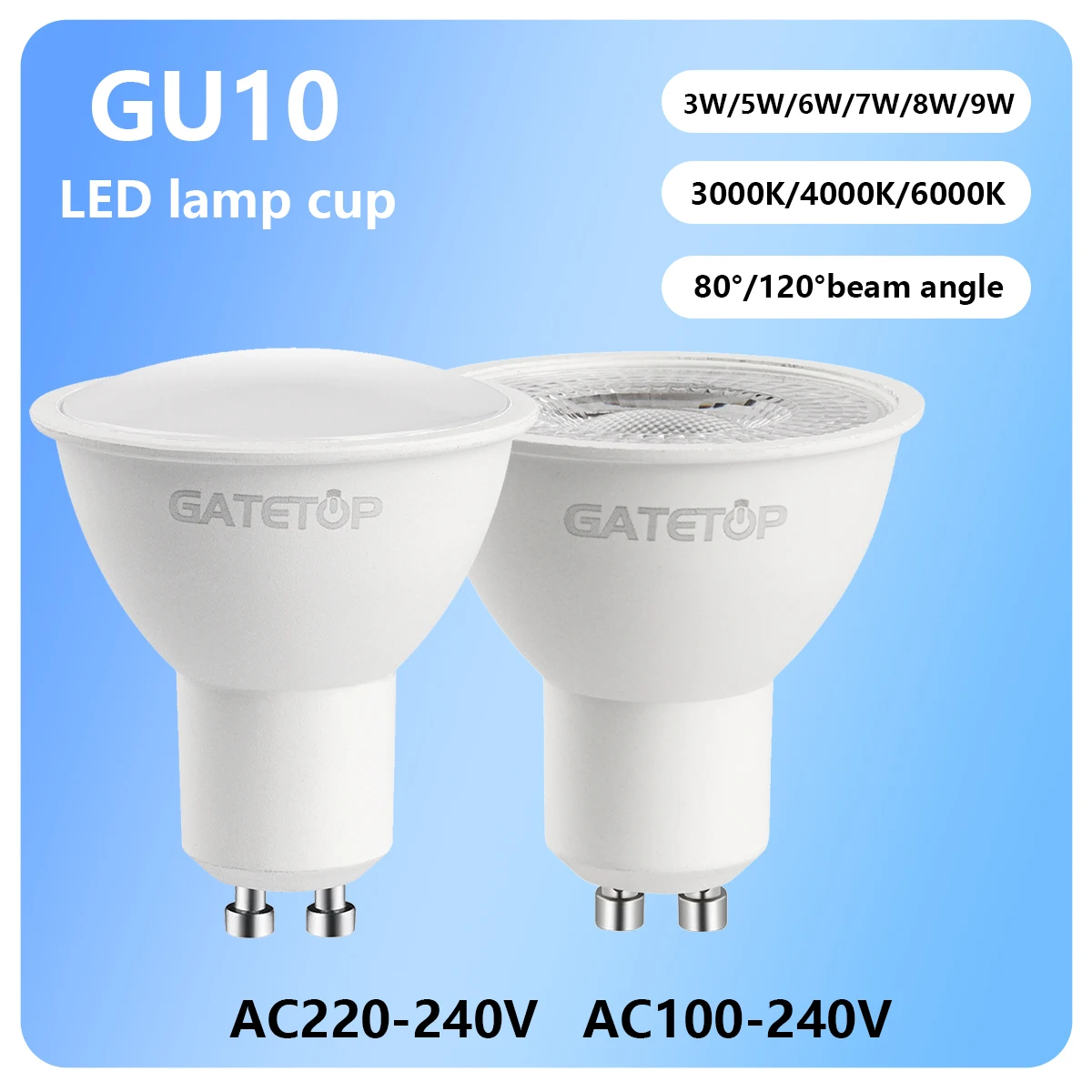 4 Stück GU10 LED-Spotlicht, kein Fliker, kaltes warmes Licht, 9 W LED-Birne, AC220 V, 120 V, ersetzt 50 W Halogenlampe für die Verkleidung der Heimbeleuchtung