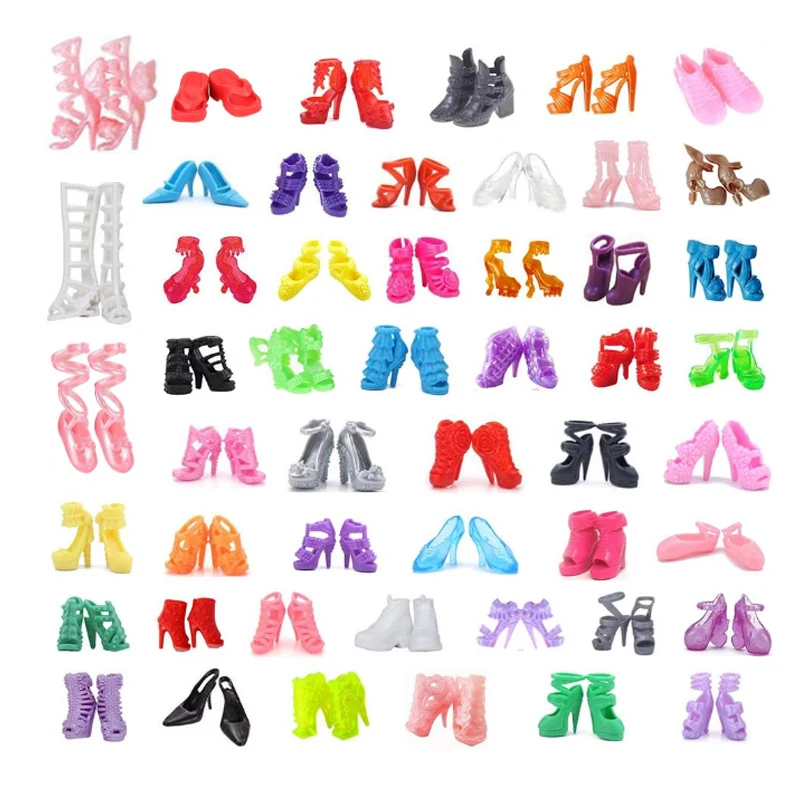10/20/50 Paar 11,5''/30cm Puppenschuhe High Heel Schuhe Puppenstiefel Flache Schuhe Set Verschiedene verschiedene Farben Modeschuhspielzeug