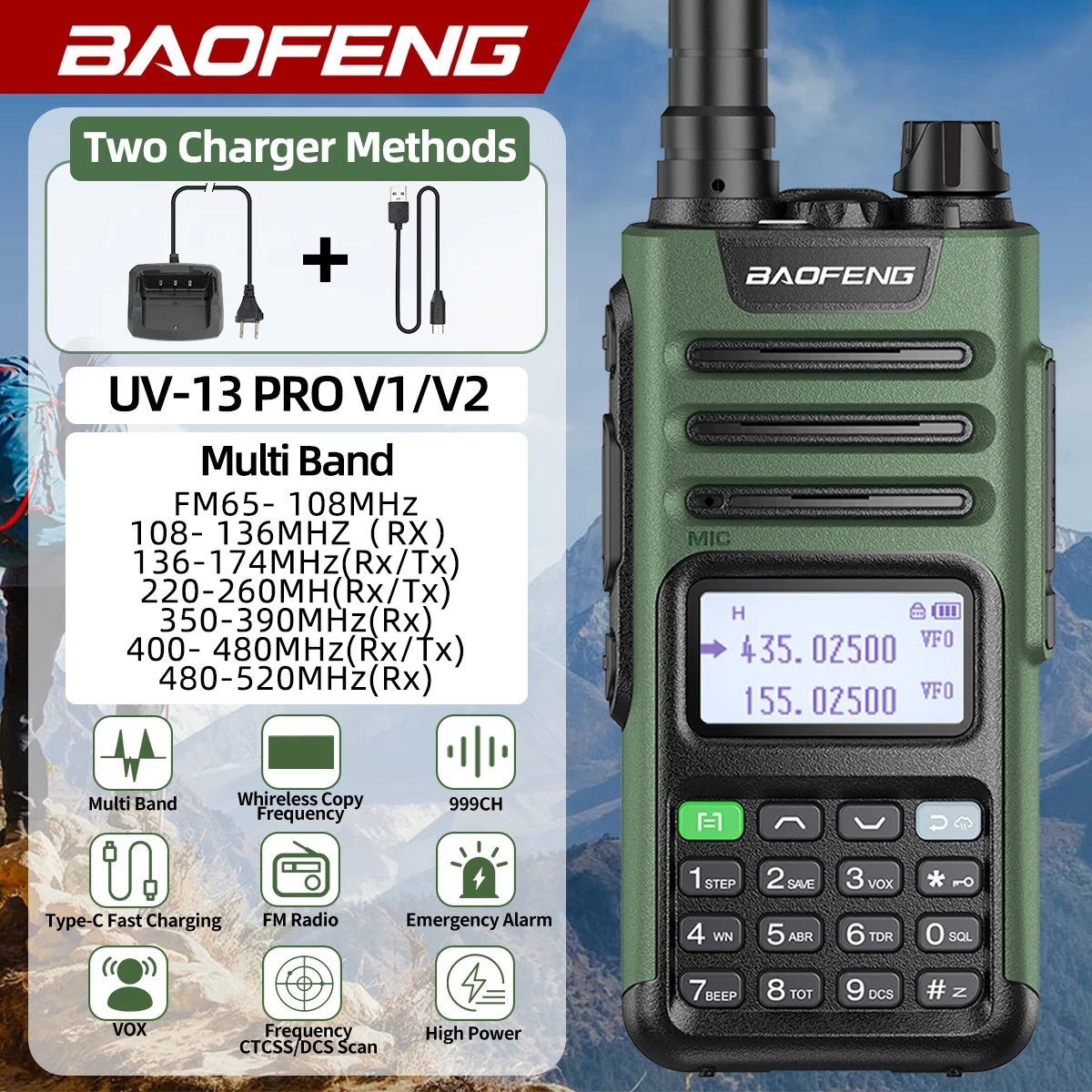 BaoFeng M-13 PRO V1 V2 Hochleistungs-Multiband-Walkie-Talkie Typ C-Ladegerät mit großer Reichweite, verbessertes UV-13 PRO V1 V2 Ham-Zweiwegeradio Image