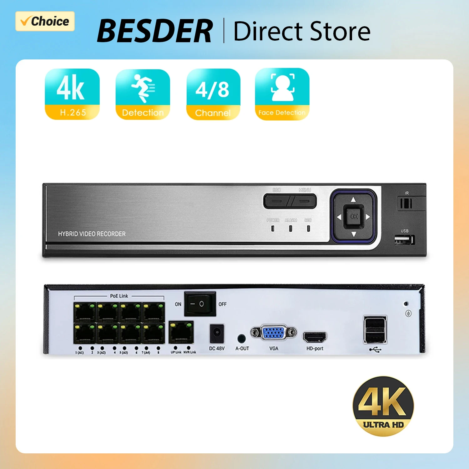 Besder uhd 4k cctv poe nvr 8ch 4ch 5mp h.265ai onvif Video überwachung Netzwerk recorder Bewegungs erkennung p2p Gesichts erkennung dvr Image