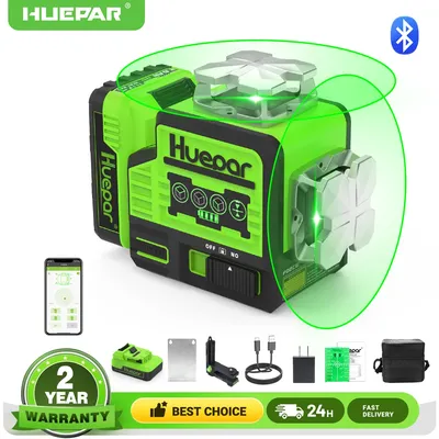 Huepar 360° Laser Level Self Leveling Bluetooth Remote Control Green Beam Cross Line 2D Laser with Large Capacity Li-ion Battery