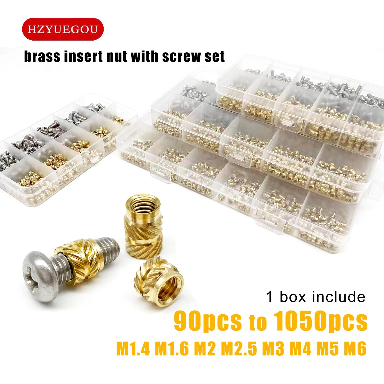 M1,4 M1,6 M2 M2,5 M3 M4 M5M6 Messing Kupfer Twill Rändelgewinde Hot Heat Melt Injection 3D Print Embed Insert Mutter Schraubensatz Set Image