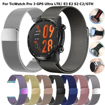 20 mm 22 mm Metallarmband für TicWatch Pro 3 GPS Ultra LTE Smartwatch Magnetschlaufenarmbänder für TicWatch E3 E2 S2 C2Plus GTH-Armband