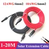 3,2 Fuß -15,6 Fuß 4/6 mm2 schwarz/rotes Solar-Verlängerungs-DC-Kabel 12/10 AWG Solarkabel mit PV-Anschluss, verwendet im Solarpanel-System 1 m–20 m