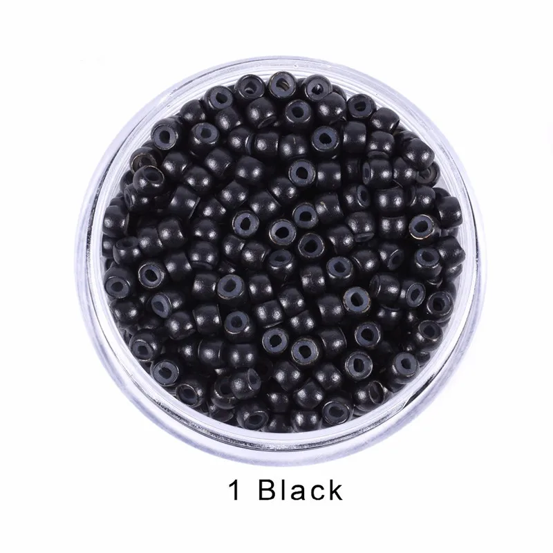 1000 Stück 3,0 mm Haarperlen, mit Silikon ausgekleidet, Kupfer, Nano-Ringe, Mikro-Verbindungsperlen für Haarverlängerungen, Schwarz/Dunkelbraun/Blond Image