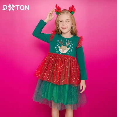 Dxton Mädchen Weihnachts kleid fliegende Ärmel Kleinkinder Prinzessin Kleid Weihnachten Party Kinder Image