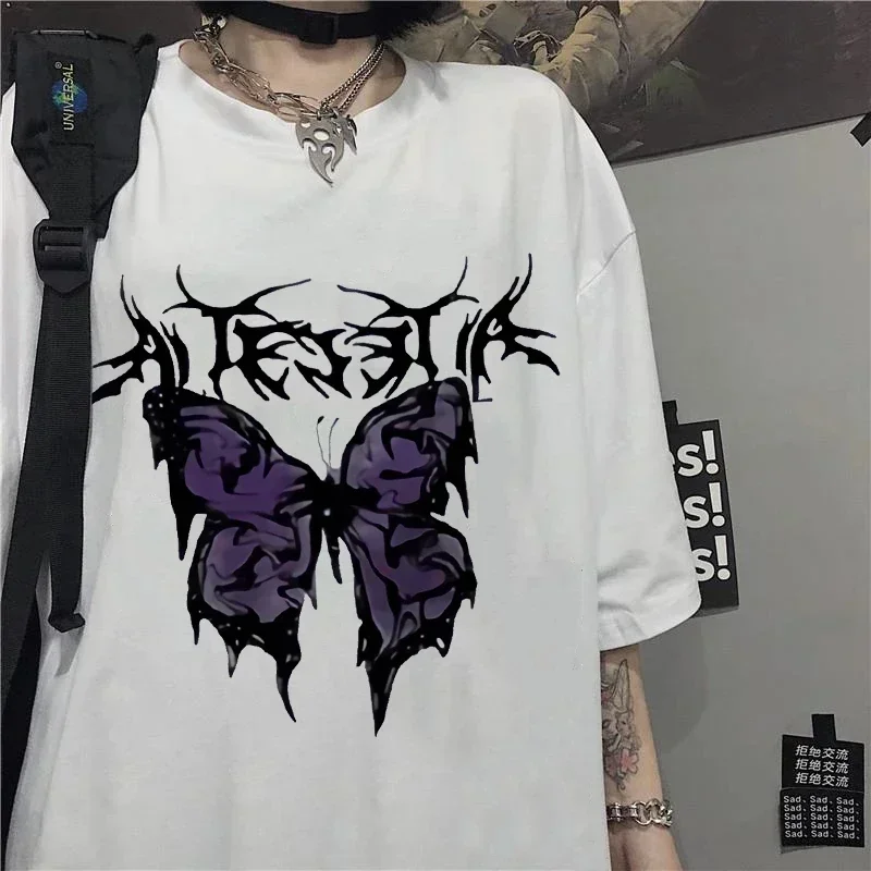 Übergroße Harajuku Punk Schmetterling Frauen T-Shirt weibliche T-Shirts ästhetische Unisex kurz ärmel ige Streetwear Vintage Shirt T-Shirts