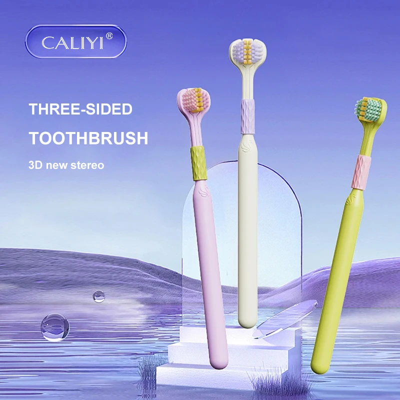 3 stücke Zahnbürste dreiseitige Zahnbürste mit weichen Borsten umfassende Reinigung Familien zahnbürsten Zahnpflege Image