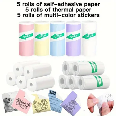 Thermal Printer Papers 57mm Self-adhesive Thermal Papers HD Color Label Printers for Inkless Mini Portable Printer