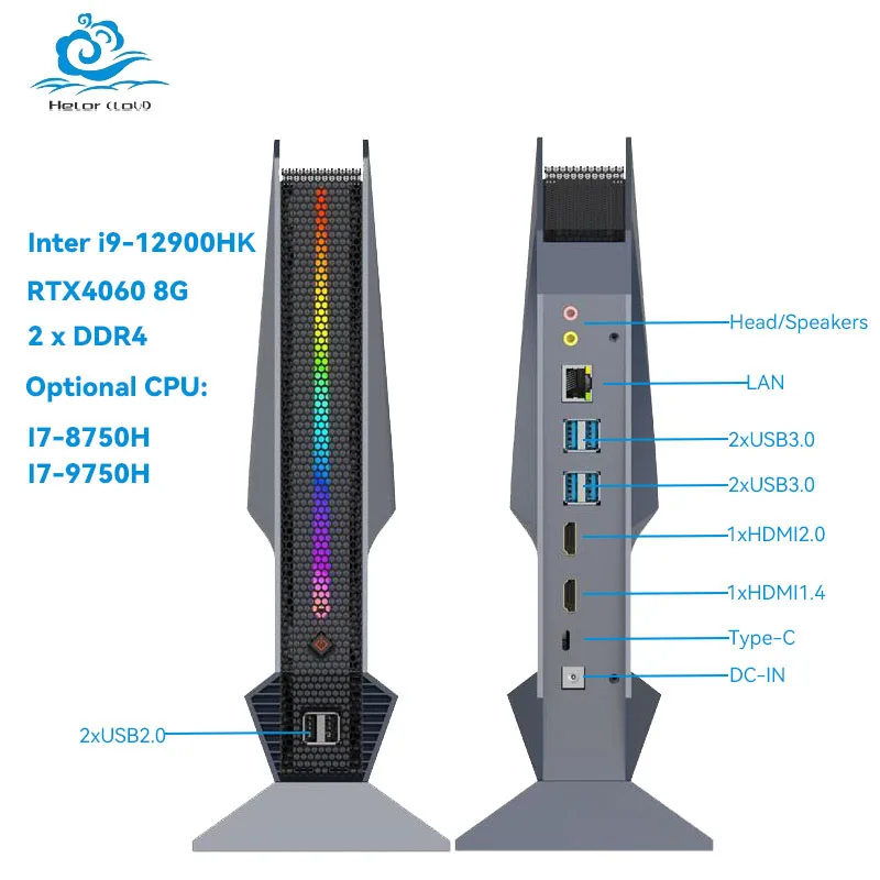 Gaming Mini PC with Inter i9-12900H Nvidia RTX4060 Support WIN10 LINUX 2xDDR4 6xUSB 1xHDMI Type-C WiFi BT4.0 Desktop Computer