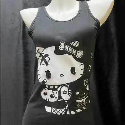 Sanrio Original Hello Kitty Y2k Tops Tank Top Women Y2k Accessories Women Clothing Cute White Crop