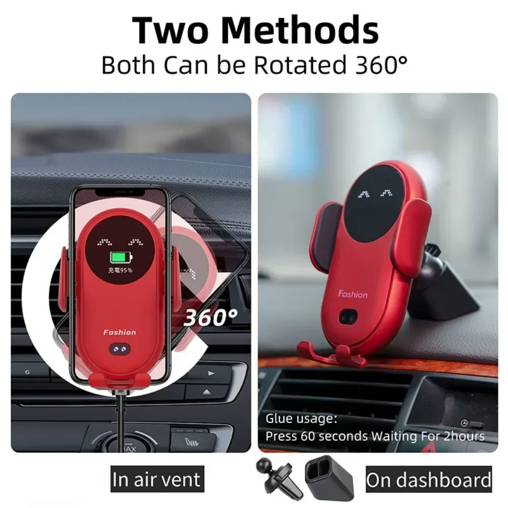 15w schnelles kabelloses Ladegerät Auto halterung für Lüftungs halterung Autotelefon halter rotierendes intelligentes kabelloses Infrarot-Ladegerät Image