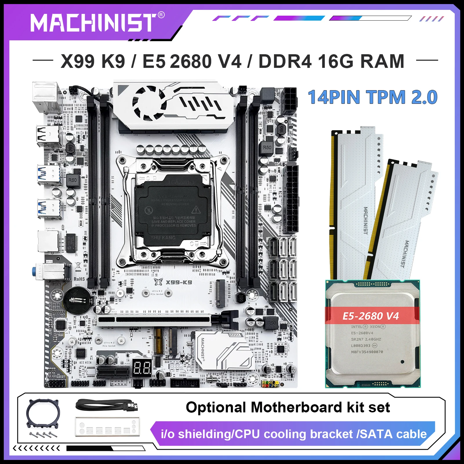 MAXHINIST X99 K9 TPM 2.0 Motherboard LGA 2011-3 Xeon E5 2680 V4 CPU 16 GB 2666 MHz DDR4 RAM Vier Kanäle Speicheroptionen Kit Image