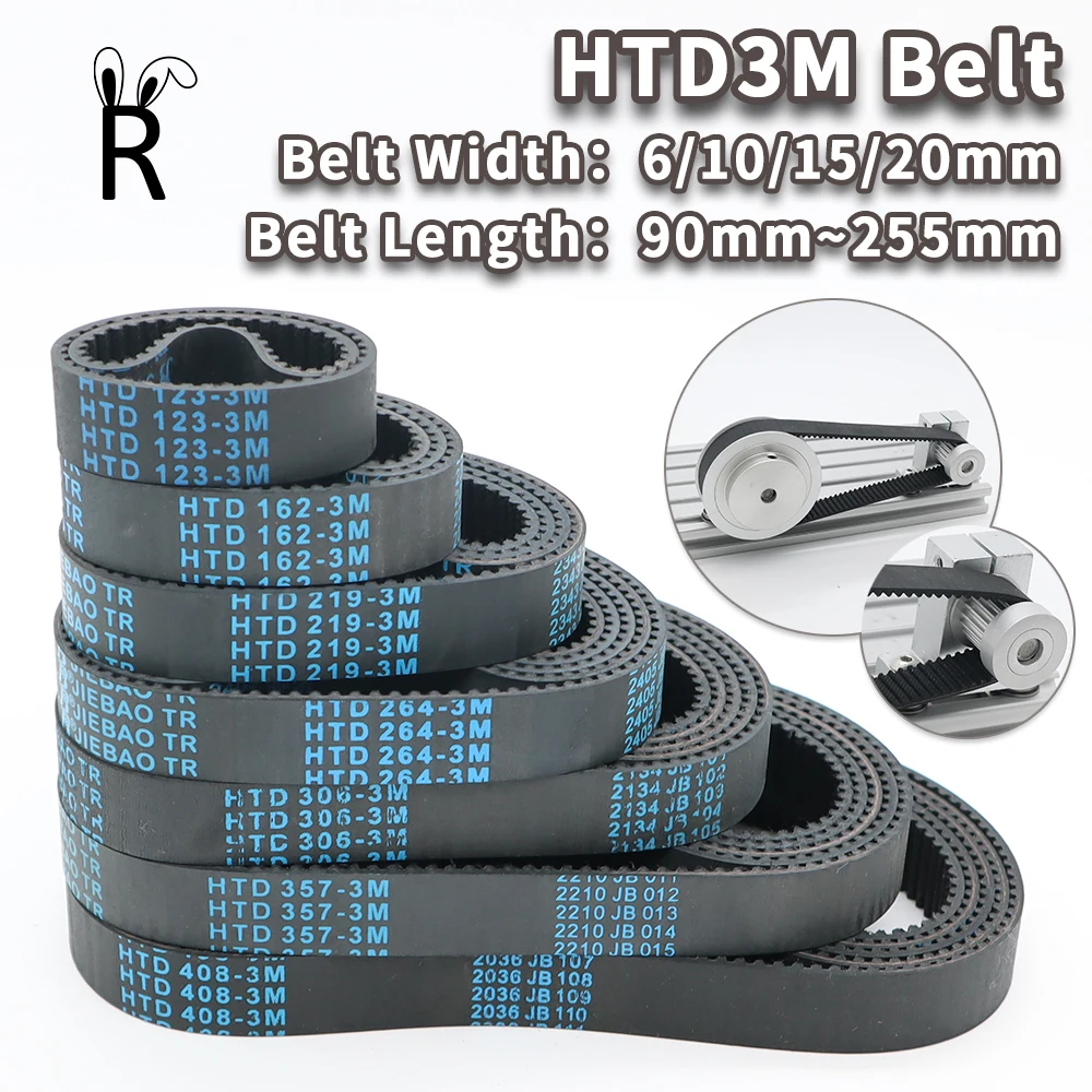 HTD3M Zahnriemenlänge 90 mm bis 255 mm 3M Riemenbreite 6 mm 10 mm Synchronriemen 3M Gummiriemen mit geschlossener Schlaufe HTD 3M Riemen 15 mm 20 mm Image