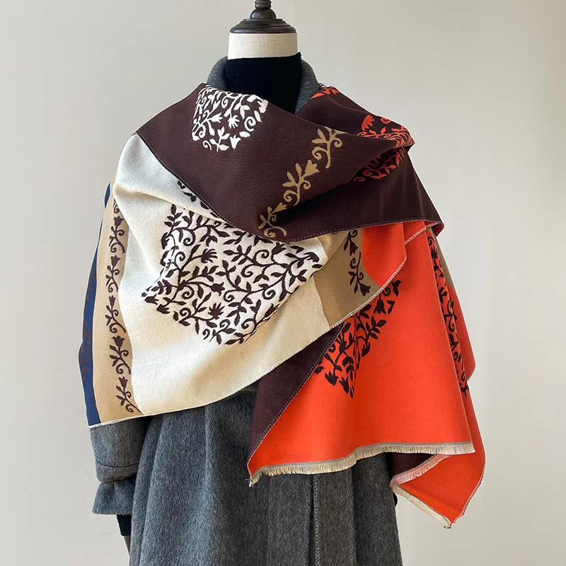 Frauen Winter Imitation Kaschmir Schal 2024 Herz Floral Pashmina Luxus Marke Schals und Wraps Bufanda Reise Stolen Echarpe Image