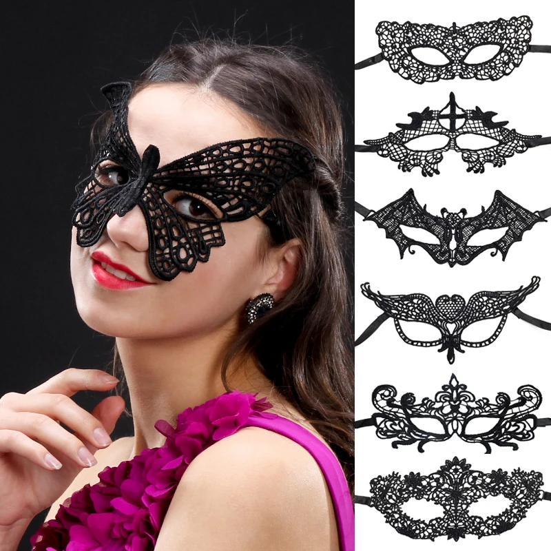Halloween schwarze Königin Spitze Maske keine feste Form Stickerei Applikationen Party Kostüm Karneval Maske Frau Maskerade Maske Image