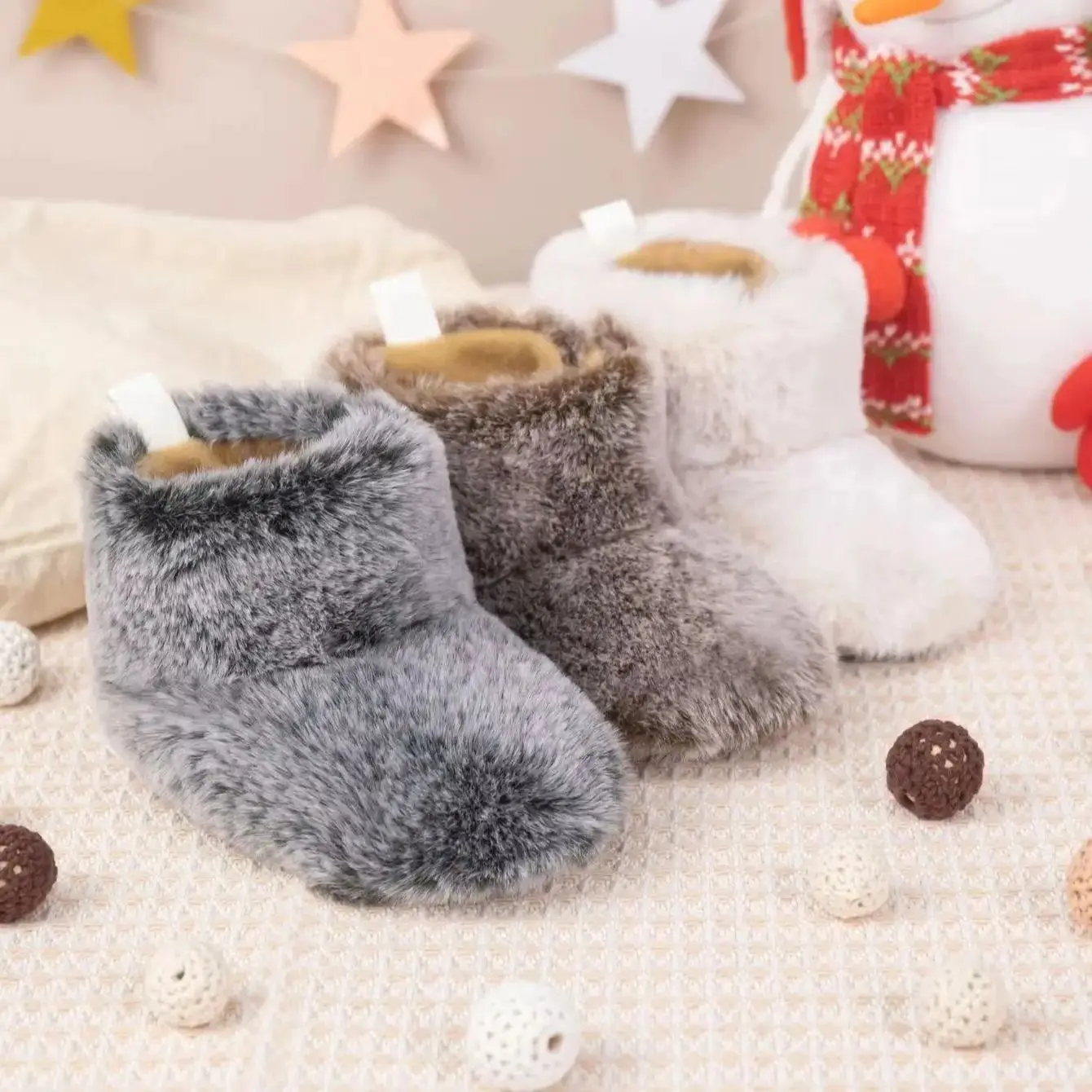 KIDSUN Baby Jungen Mädchen Plüsch Winter Schnee Stiefel Outdoor Baumwolle Weiche Sohle Baby Knöchel Pelz Stiefel Neugeborenen Erste Wanderer Krippe Schuhe Image