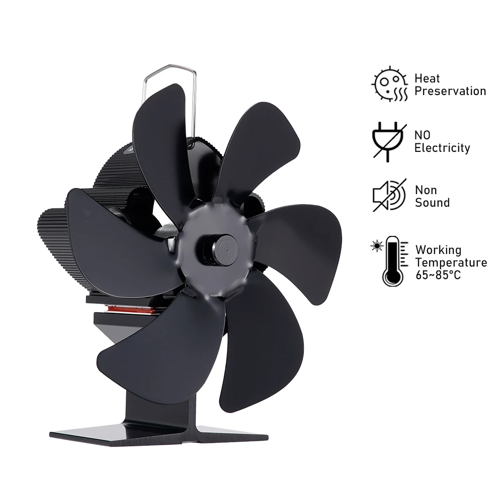 6 Blatt wärme betriebener Ofen ventilator Kamin ventilator Protokoll/Holz/Pellet brenner Ecofan effiziente Wärme verteilung leiser Haus kamin ventilator Image