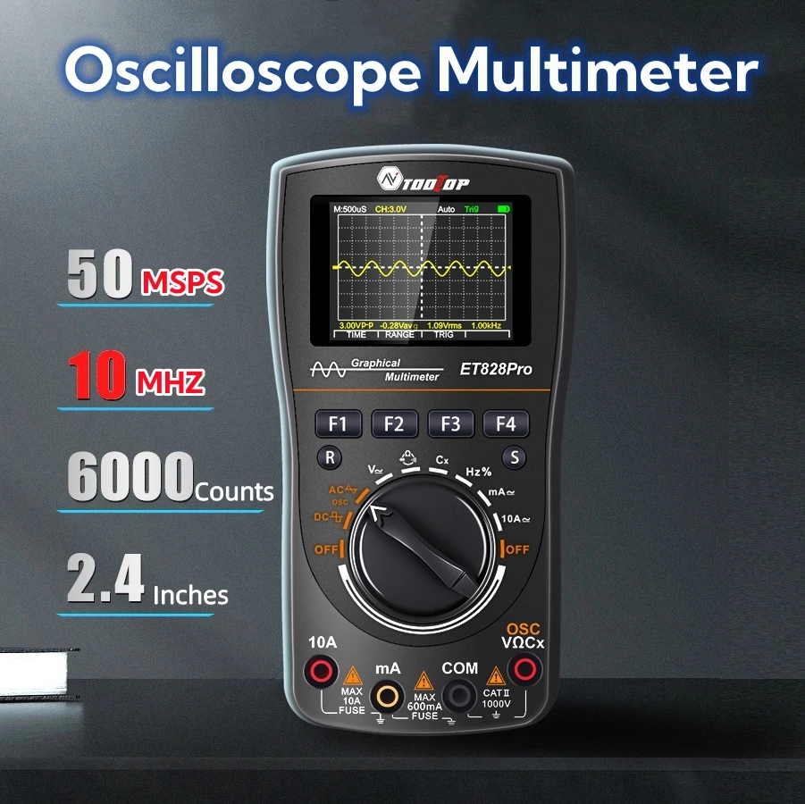 Tooltop et828pro tragbare 50msps 10mhz oszilloskop wellenform speicher zählt echte rms multimeter automotive messwerk zeuge Image