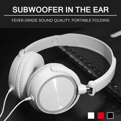 Kabelgebundene Kopfhörer, 3,5 mm Bass, Stereo, faltbar, mit Mikrofon, verstellbare Kopfhörer, Image