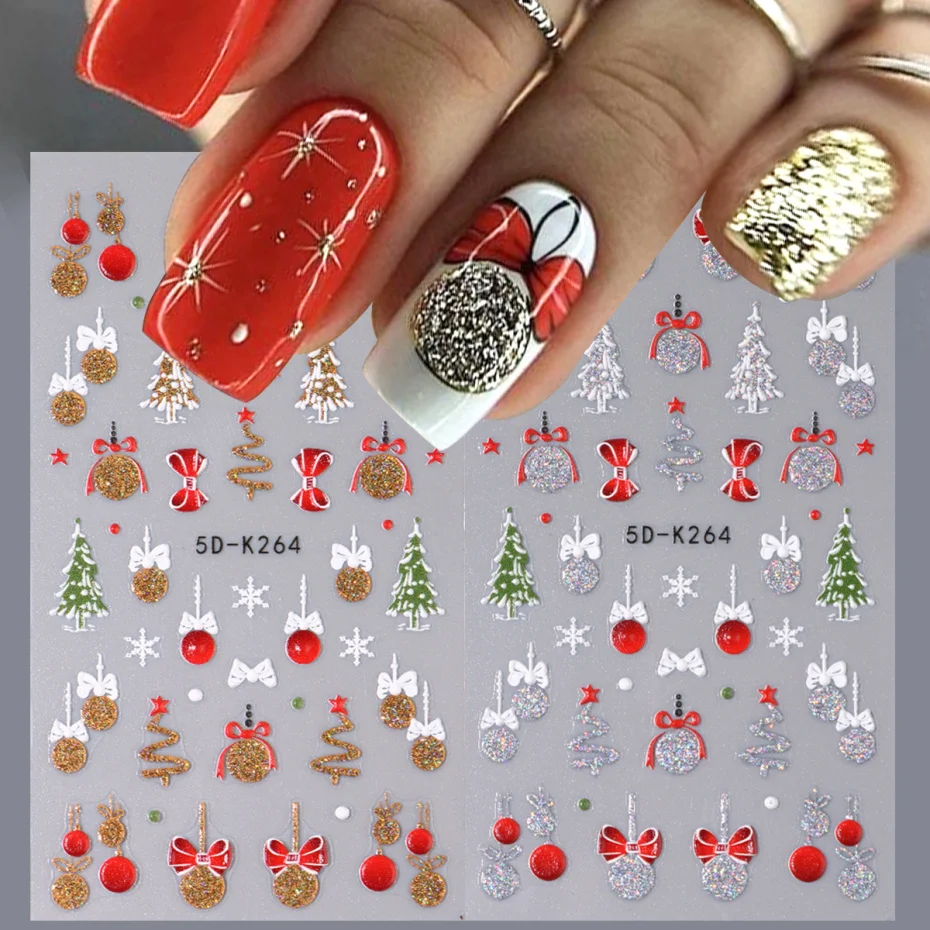 5d holo graphische Weihnachten Nail Art Aufkleber Glitzer Bälle Schneeflocke Neujahr Schieber egler Cartoon Schneemann Santa Kleber Aufkleber Dekor Image