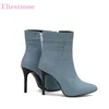 Winter Süße Blau Schwarz Frauen Stiefeletten Heißer Spitz Höhe Dünne Fersen Dame Kleid Schuhe Plus Große Größe 43, 45, 48