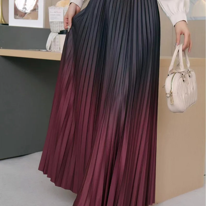 Fesseln Falten röcke Frauen Mode lässig Farbverlauf Rock für Frauen Herbst und Winter hohe Taille Büro Dame lange Röcke Image