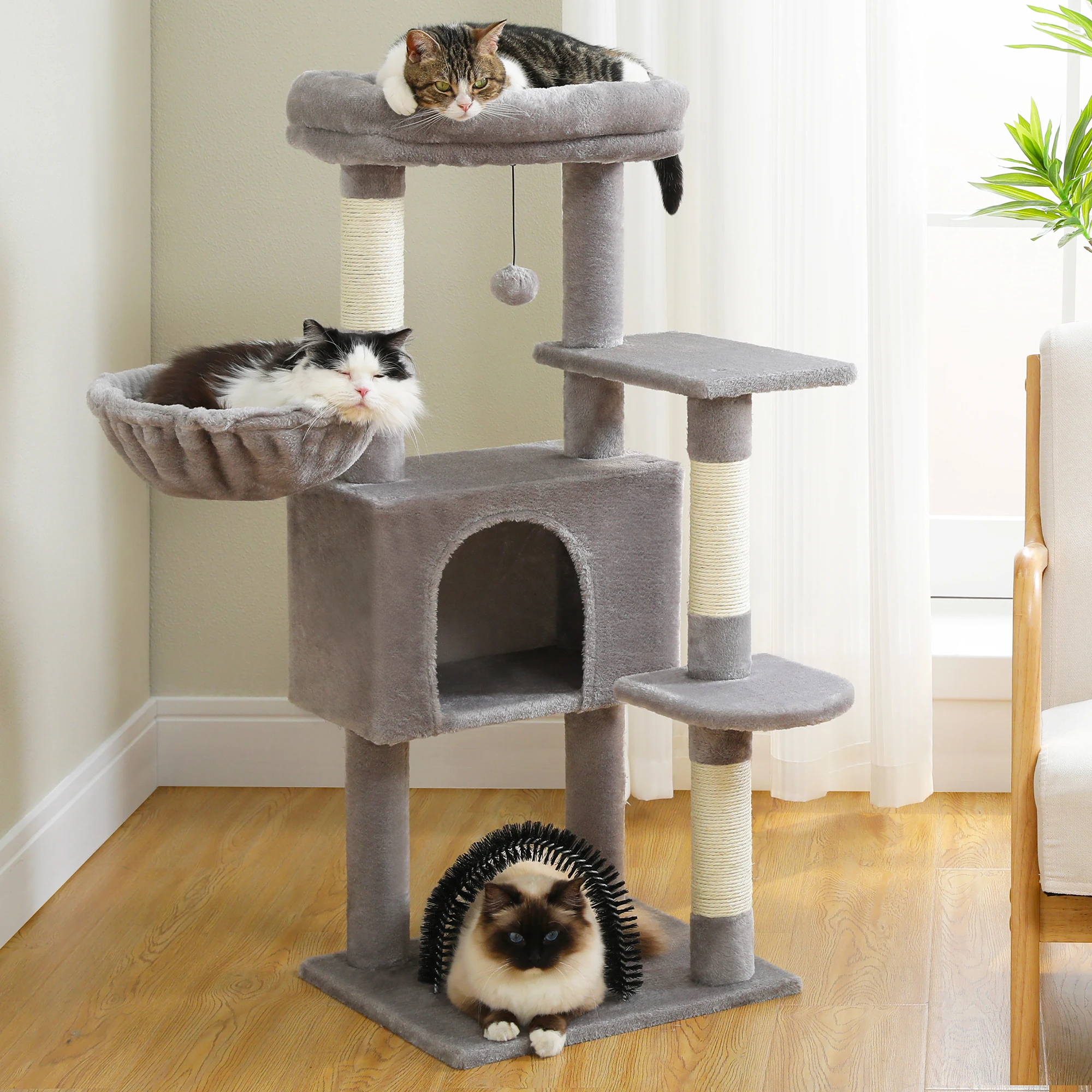 Kratz baum mit Spielzeug Katzen turm Wohnung für Indoor Katzen Katzen haus mit gepolsterten Plüsch Barsch gemütliche Hängematte und Sisal Kratz bäume Image