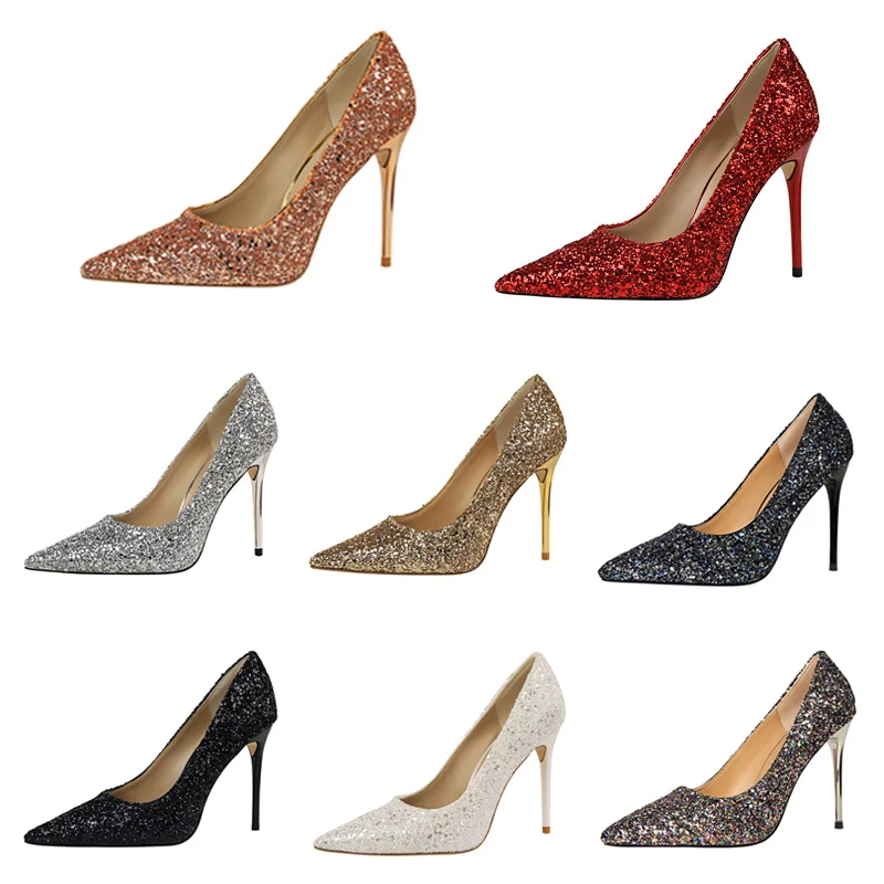 Frauen Luxus Bling Rot Blau Valentine Party Scarpins Pumps Dame Glitter Pailletten 7 cm 9,5 cm High Heels Designer Schuhe plus Größe