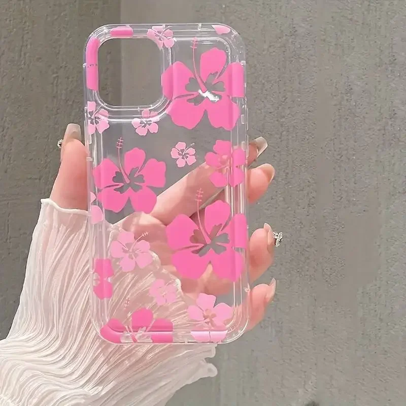 Rosa Blumen-Handyhülle für iPhone 16 Pro Hülle 15 14 13 12 11 Pro Max XR XS X 7 8 Plus Weiche, stoßfeste, klare Abdeckung Image