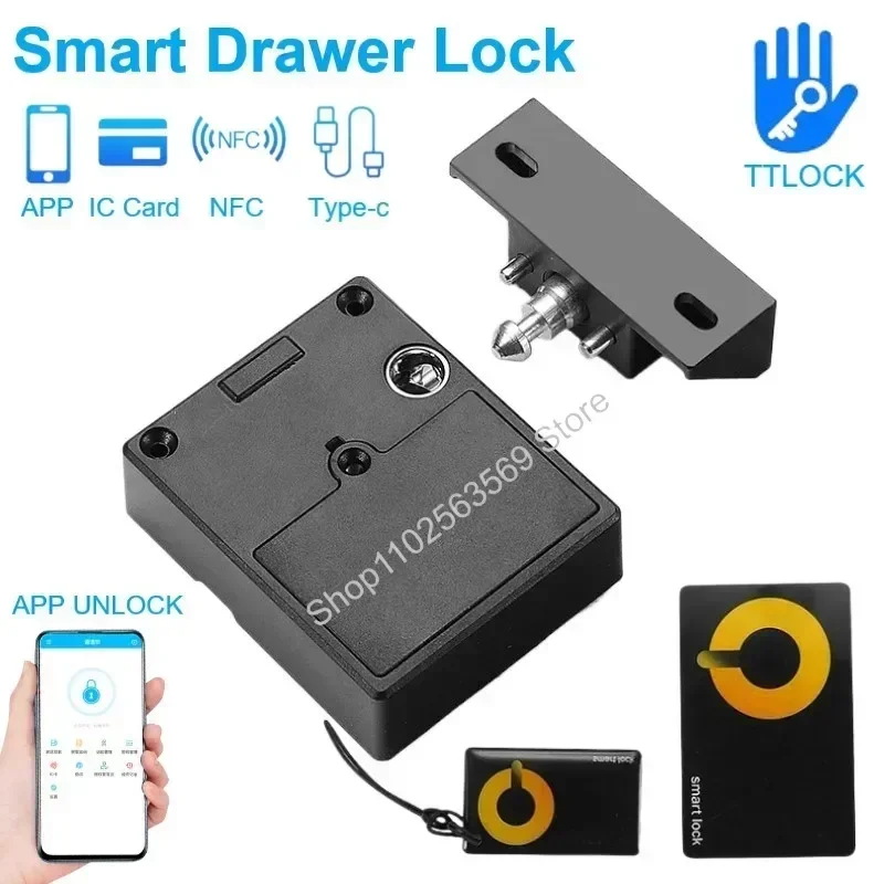 TTlock Intelligentes Holztürschloss, schlüssellos, unsichtbar, elektronisches Schloss, IC-Karte, NFC-App, Fernentriegelung, Schrank, Schließfach, Schublade, intelligente Schlösser Image